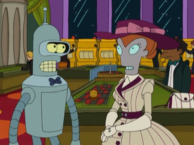 Bender meets a female robot and falls in love with her. 
